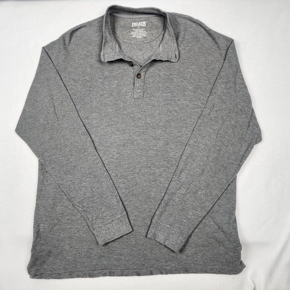 ✅ Duluth Trading Shirt Longtail T Polo Long Sleeve Mens Large Solid Gray Cotton